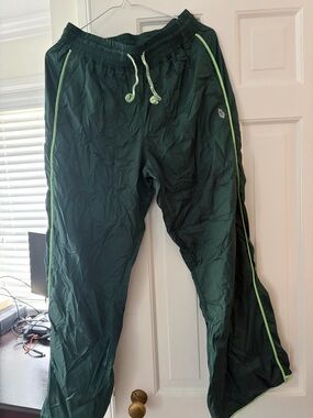 Free People Dark Green Track Pants with Lime Trim